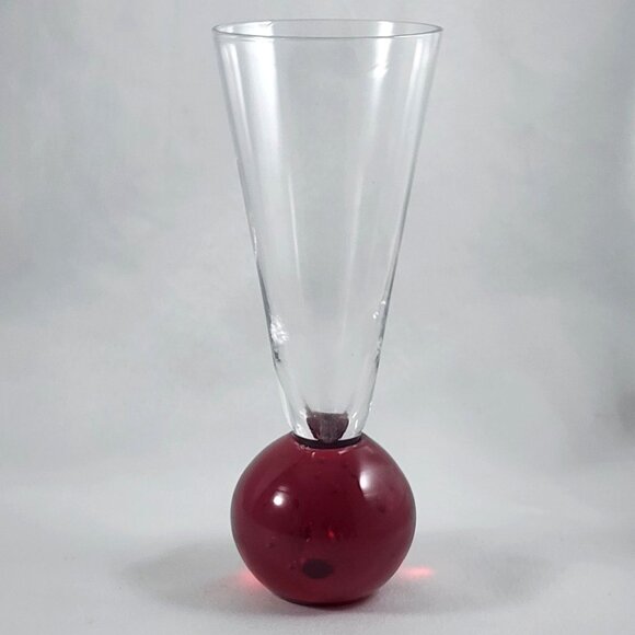 Glass Bubble Base Shot Glass Set 2pc Bud Vase Red & Green Heavy MCM Art Glass - Picture 3 of 5